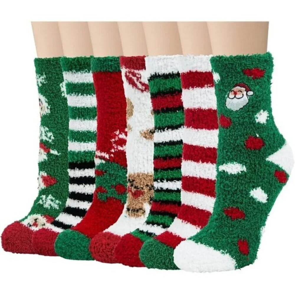 7-Pair Women’s Fuzzy Socks Cozy Fluffy Warm Christmas Winter Gift Set